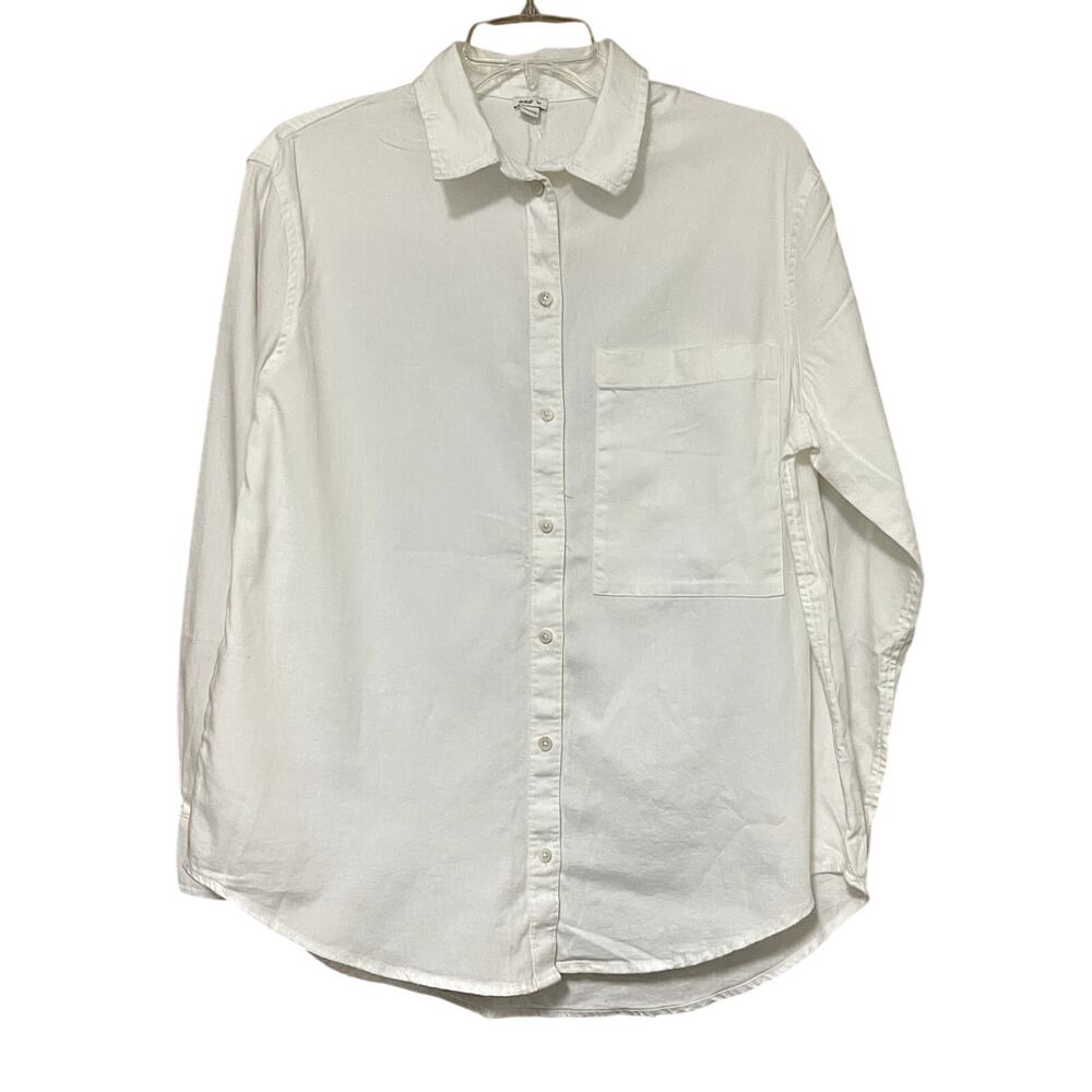 Aerie White Cotton Button Down Long Sleeve Shirt Pocket Relaxed Fit Small NEW